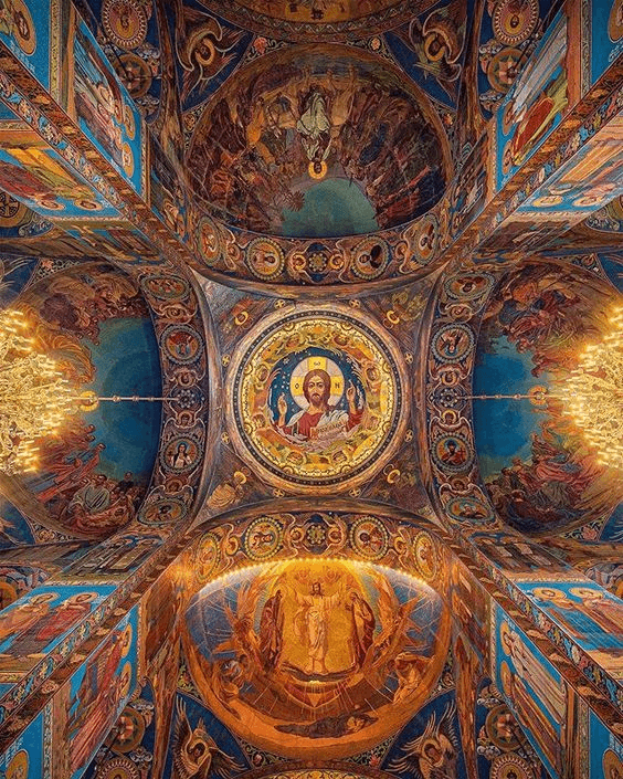 A painted church dome centered on Christ
